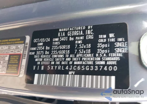 2025 Kia Sorento S z USA, uszkodzony, nr VIN 5XYRL4JC6SG337400